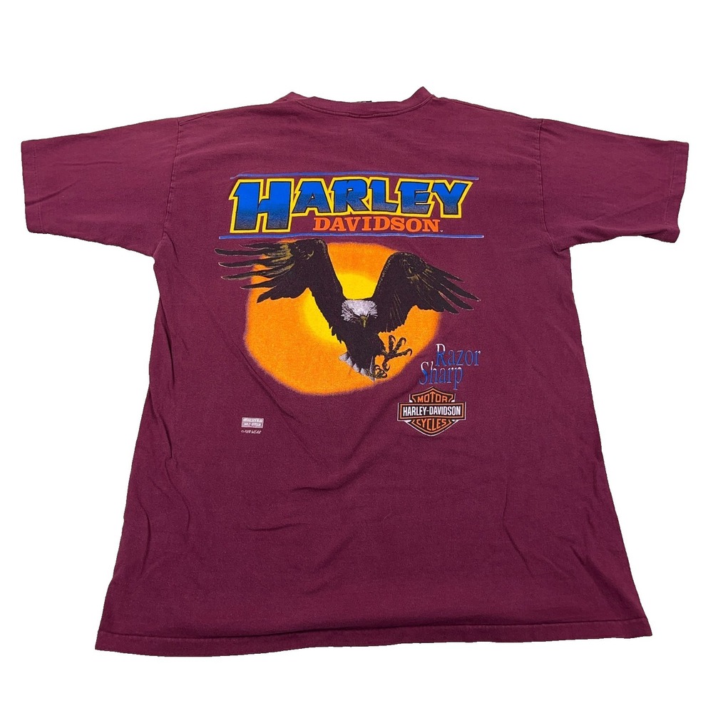Vintage‎ Harley Davidson Shirt Men Large Maroon 90s Single Stitch Razor Sharp
